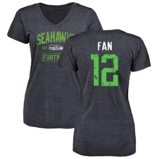 12th Fan Women's Seattle Seahawks Navy Distressed Name & Number Tri-Blend V-Neck T-Shirt