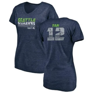 12th Fan Women's Seattle Seahawks Retro Tri-Blend V-Neck T-Shirt - College Navy