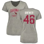 Aaron Brewer Women's Arizona Cardinals Heather Gray Distressed Name & Number Tri-Blend V-Neck T-Shirt