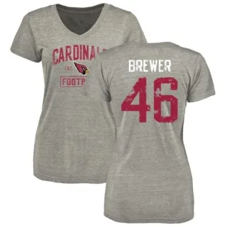 Aaron Brewer Women's Arizona Cardinals Heather Gray Distressed Name & Number Tri-Blend V-Neck T-Shirt