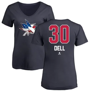 Aaron Dell Women's San Jose Sharks Name and Number Banner Wave V-Neck T-Shirt - Navy