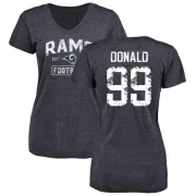 Aaron Donald Women's Los Angeles Rams Distressed Name & Number Tri-Blend V-Neck T-Shirt - Navy