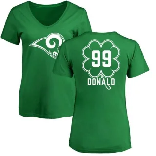 Aaron Donald Women's Los Angeles Rams Green St. Patrick's Day Name & Number V-Neck T-Shirt