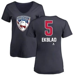 Aaron Ekblad Women's Florida Panthers Name and Number Banner Wave V-Neck T-Shirt - Navy