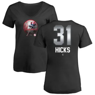 Aaron Hicks Women's New York Yankees Midnight Mascot V-Neck T-Shirt - Black