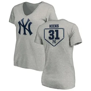 Aaron Hicks Women's New York Yankees RBI Slim Fit V-Neck T-Shirt - Heathered Gray