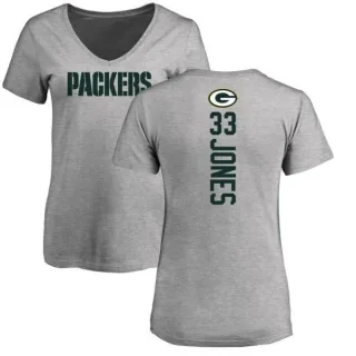 Aaron Jones Women's Green Bay Packers Backer V-Neck T-Shirt - Ash