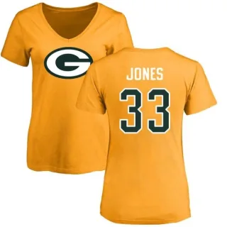 Aaron Jones Women's Green Bay Packers Name & Number Logo Slim Fit T-Shirt - Gold