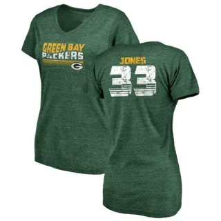 Aaron Jones Women's Green Bay Packers Retro Tri-Blend V-Neck T-Shirt - Green