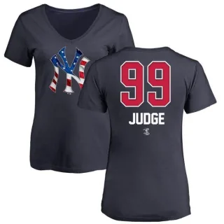 Aaron Judge Women's New York Yankees Name and Number Banner Wave V-Neck T-Shirt - Navy