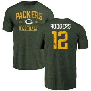 Aaron Rodgers Green Bay Packers Green Distressed Name & Number Tri-Blend T-Shirt