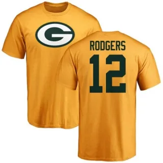 Aaron Rodgers Green Bay Packers Name & Number Logo T-Shirt - Gold