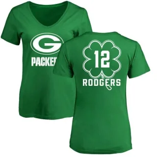 Aaron Rodgers Women's Green Bay Packers Green St. Patrick's Day Name & Number V-Neck T-Shirt