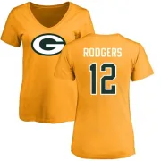 Aaron Rodgers Women's Green Bay Packers Name & Number Logo Slim Fit T-Shirt - Gold