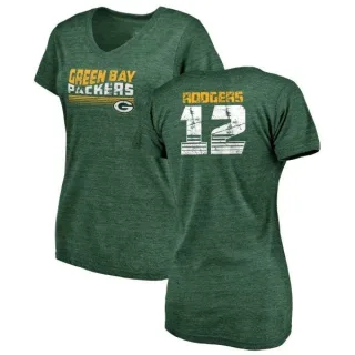 Aaron Rodgers Women's Green Bay Packers Retro Tri-Blend V-Neck T-Shirt - Green