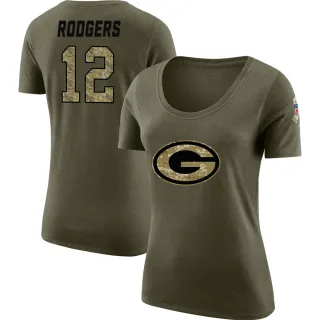 Aaron Rodgers Women's Green Bay Packers Salute to Service Olive Legend Scoop Neck T-Shirt