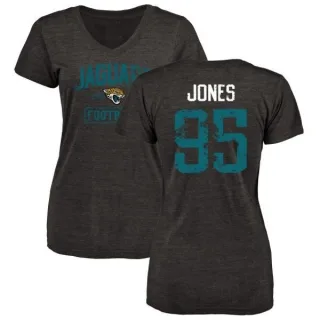 Abry Jones Women's Jacksonville Jaguars Black Distressed Name & Number Tri-Blend V-Neck T-Shirt