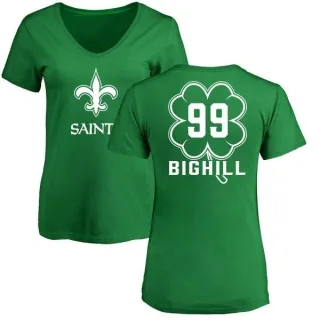 Adam Bighill Women's New Orleans Saints Green St. Patrick's Day Name & Number V-Neck T-Shirt