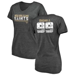 Adam Bighill Women's New Orleans Saints Retro Tri-Blend V-Neck T-Shirt - Black