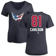 Adam Carlson Women's Washington Capitals Name and Number Banner Wave V-Neck T-Shirt - Navy