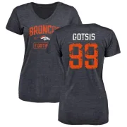 Adam Gotsis Women's Denver Broncos Navy Distressed Name & Number Tri-Blend V-Neck T-Shirt