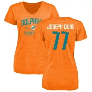 Adam Joseph Duhe Women's Miami Dolphins Orange Distressed Name & Number Tri-Blend V-Neck T-Shirt