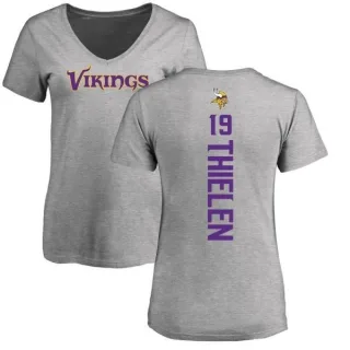 Adam Thielen Women's Minnesota Vikings Backer V-Neck T-Shirt - Ash