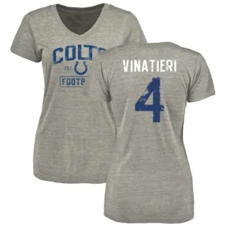 Adam Vinatieri Women's Indianapolis Colts Heather Gray Distressed Name & Number Tri-Blend V-Neck T-Shirt