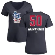 Adam Wainwright Women's St. Louis Cardinals Name and Number Banner Wave V-Neck T-Shirt - Navy