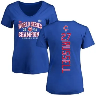 Addison Russell Women's Chicago Cubs 2016 World Series Champions Back Name & Number V-Neck T-Shirt - Royal