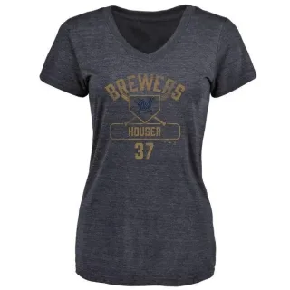 Adrian Houser Women's Milwaukee Brewers Base Runner Tri-Blend T-Shirt - Navy