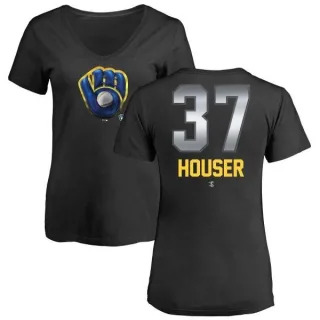 Adrian Houser Women's Milwaukee Brewers Midnight Mascot V-Neck T-Shirt - Black