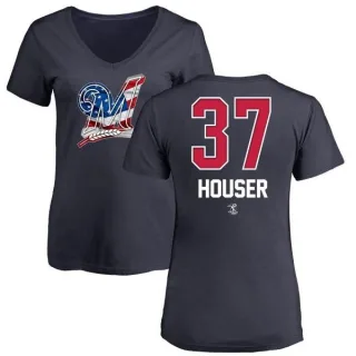 Adrian Houser Women's Milwaukee Brewers Name and Number Banner Wave V-Neck T-Shirt - Navy