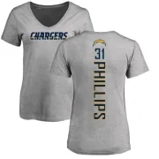 Adrian Phillips Women's Los Angeles Chargers Name & Number Slim Fit V-Neck T-Shirt - Heather Gray