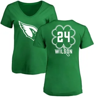 Adrian Wilson Women's Arizona Cardinals Green St. Patrick's Day Name & Number V-Neck T-Shirt