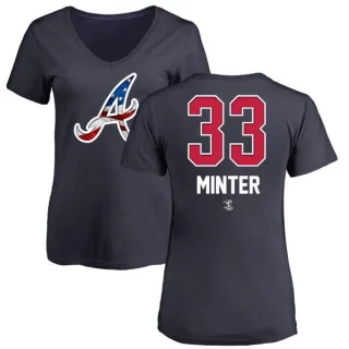 A.J. Minter Women's Atlanta Braves Name and Number Banner Wave V-Neck T-Shirt - Navy