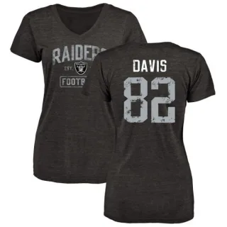 Al Davis Women's Oakland Raiders Black Distressed Name & Number Tri-Blend V-Neck T-Shirt