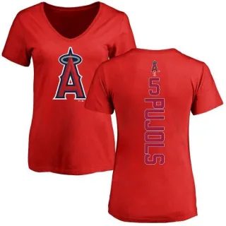 Albert Pujols Women's Los Angeles Angels of Anaheim Backer Slim Fit T-Shirt - Red