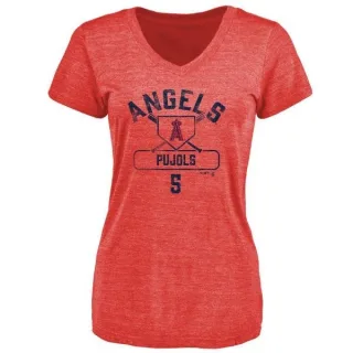 Albert Pujols Women's Los Angeles Angels of Anaheim Base Runner Tri-Blend T-Shirt - Red