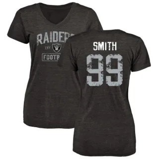 Aldon Smith Women's Oakland Raiders Black Distressed Name & Number Tri-Blend V-Neck T-Shirt