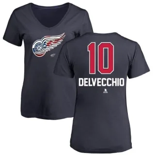 Alex Delvecchio Women's Detroit Red Wings Name and Number Banner Wave V-Neck T-Shirt - Navy