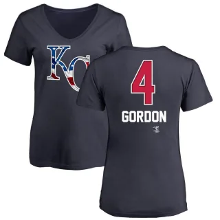 Alex Gordon Women's Kansas City Royals Name and Number Banner Wave V-Neck T-Shirt - Navy