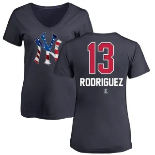 Alex Rodriguez Women's New York Yankees Name and Number Banner Wave V-Neck T-Shirt - Navy