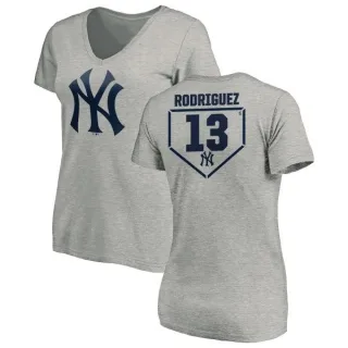 Alex Rodriguez Women's New York Yankees RBI Slim Fit V-Neck T-Shirt - Heathered Gray