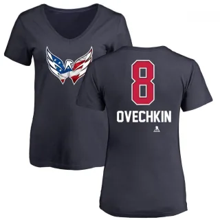 Alexander Ovechkin Women's Washington Capitals Name and Number Banner Wave V-Neck T-Shirt - Navy