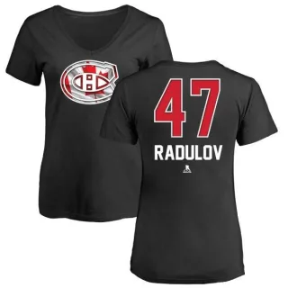 Alexander Radulov Women's Montreal Canadiens Name and Number Banner Wave V-Neck T-Shirt - Black