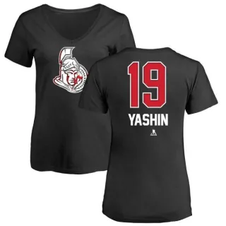 Alexei Yashin Women's Ottawa Senators Name and Number Banner Wave V-Neck T-Shirt - Black