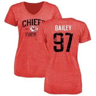 Allen Bailey Women's Kansas City Chiefs Red Distressed Name & Number Tri-Blend V-Neck T-Shirt