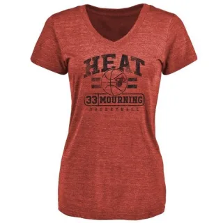 Alonzo Mourning Women's Miami Heat Cardinal Baseline Tri-Blend T-Shirt