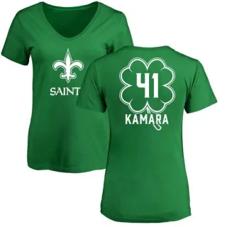 Alvin Kamara Women's New Orleans Saints Green St. Patrick's Day Name & Number V-Neck T-Shirt